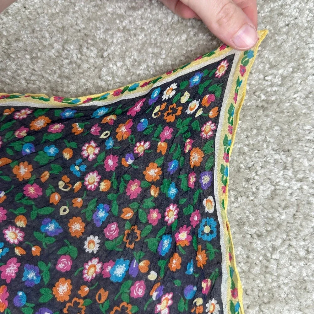 Vtg Talbots Silk Floral Scarf Women OS Black Multi Excellent Ditsy Print Sheer